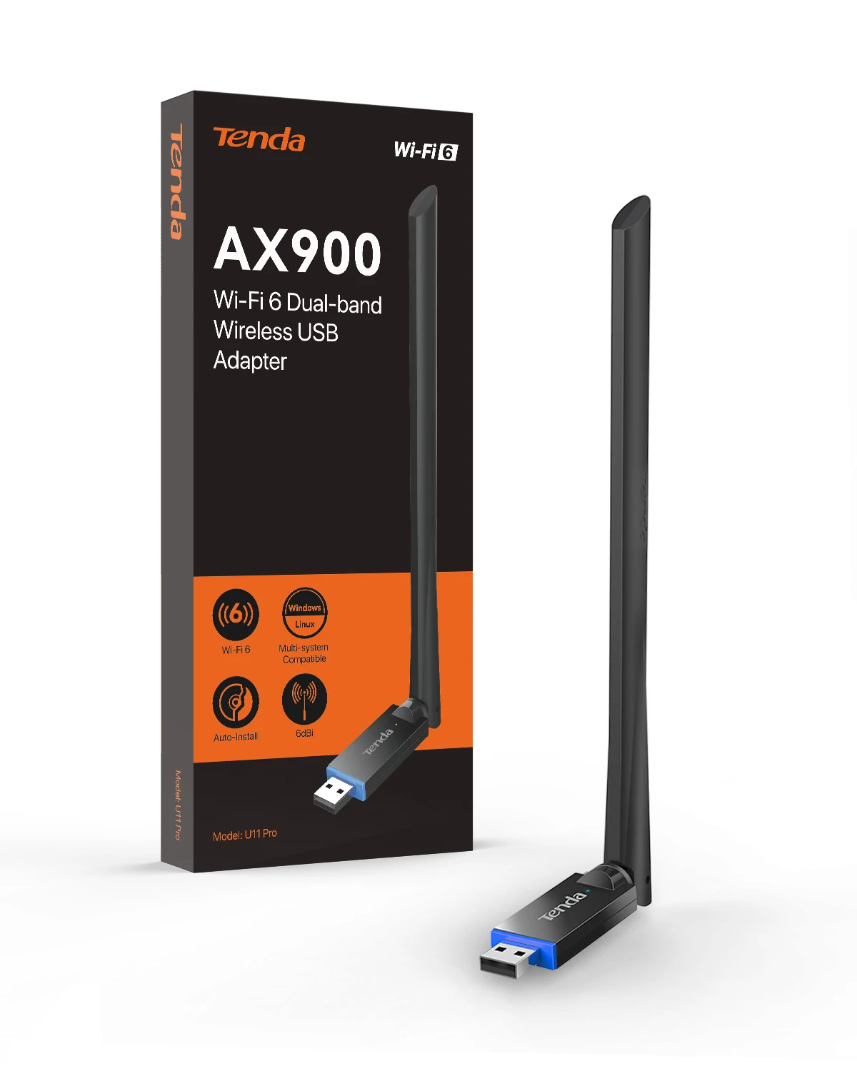 Tenda AX900 WIFI6 USB Adapter U11 Pro Network Card 2.4/5GHz Antenna Signal Reception For Laptop Windows 7/10/11 USB WiFi Dongle