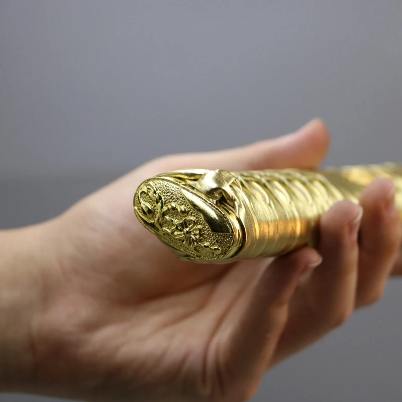 Handle Tsuka Hilt Alloy Fuchi Katate Maki Menuki Kashira for Real Japanese Samurai Katana Sword With Golden Fake Leather Ito