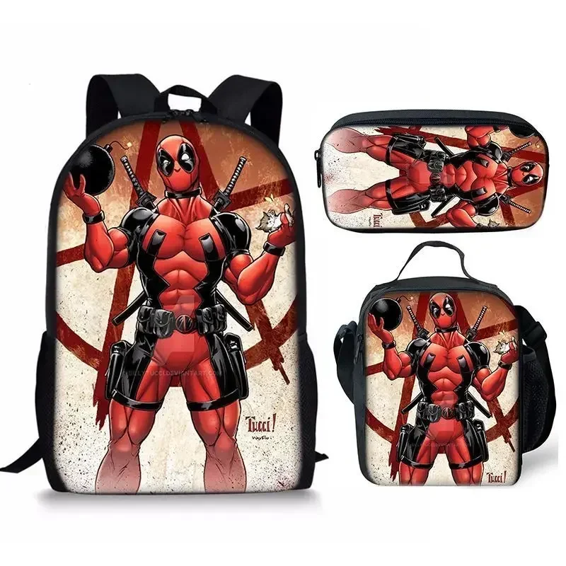 3Pcs Set of Deadpools School Bags Meal Bag Pencil Cases Boys' Backpacks Customize Learning Supplies Children Back To School Gift