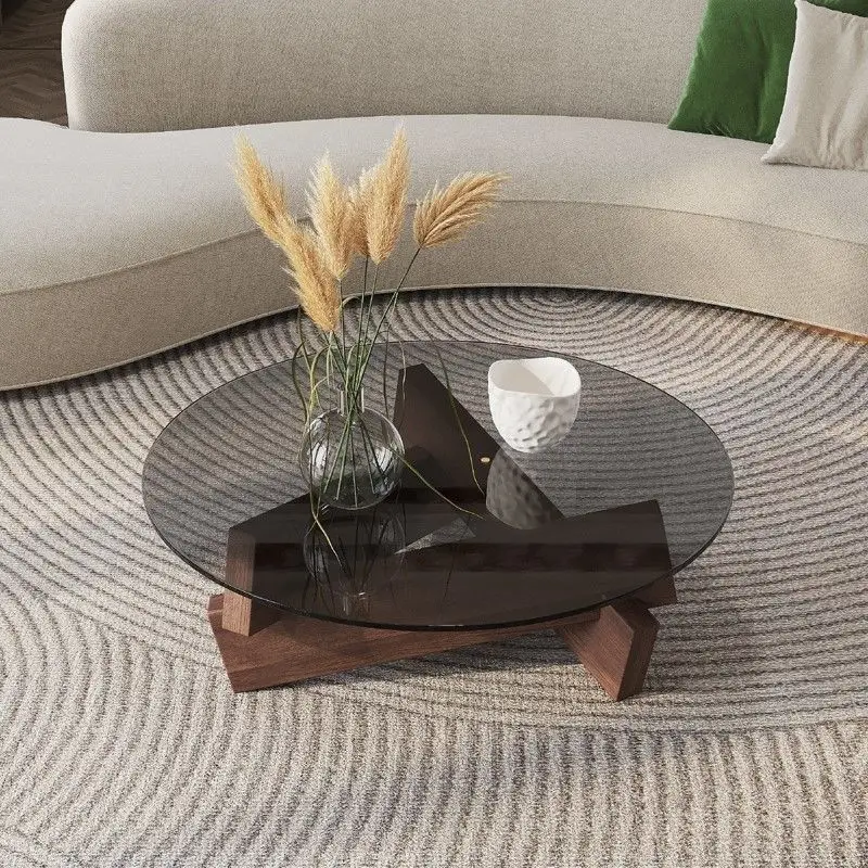 Nordic Creative Transparent Glass Solid Wood Coffee Tables Living Room Vintage Minimalist Tea Table Hall Design Home Furniture