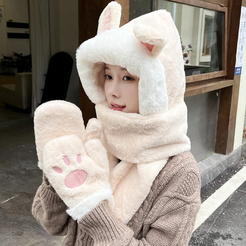 Disney Stitch Scarf Hat Glove Sets Integrated Type Apparel Accessories Autumn and Winter Anime Hat Cartoon Cute Warmth Kid Gifts