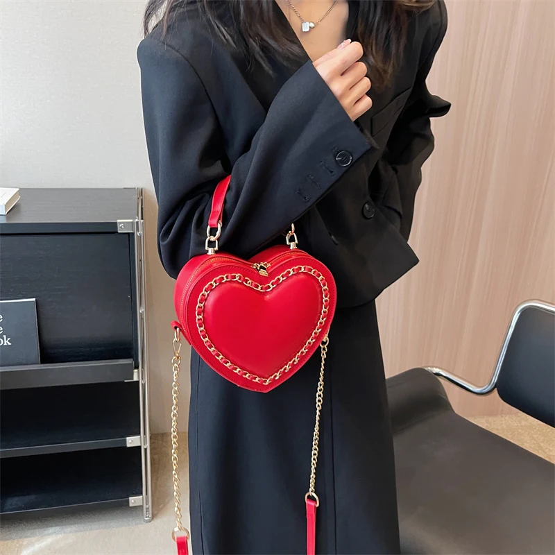 Heart Mini Women\'s Bag 2023 Chain Messenger Bag Y2K Luxury Designer Handbag PU Leather Shoulder Cross Bag Unusual Tote Shopping