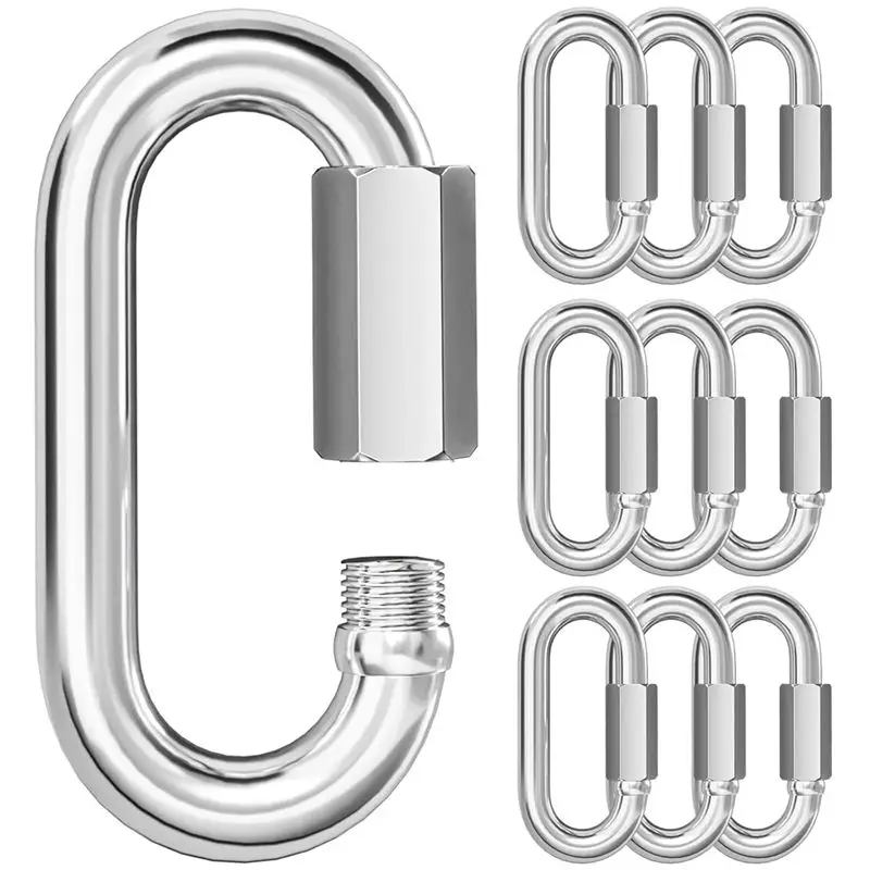 A76I-10PCS M6 2.3 Inch Quick Link Chain Connector, 304 Stainless Steel Carabiner, Small Locking Carabiner Clips