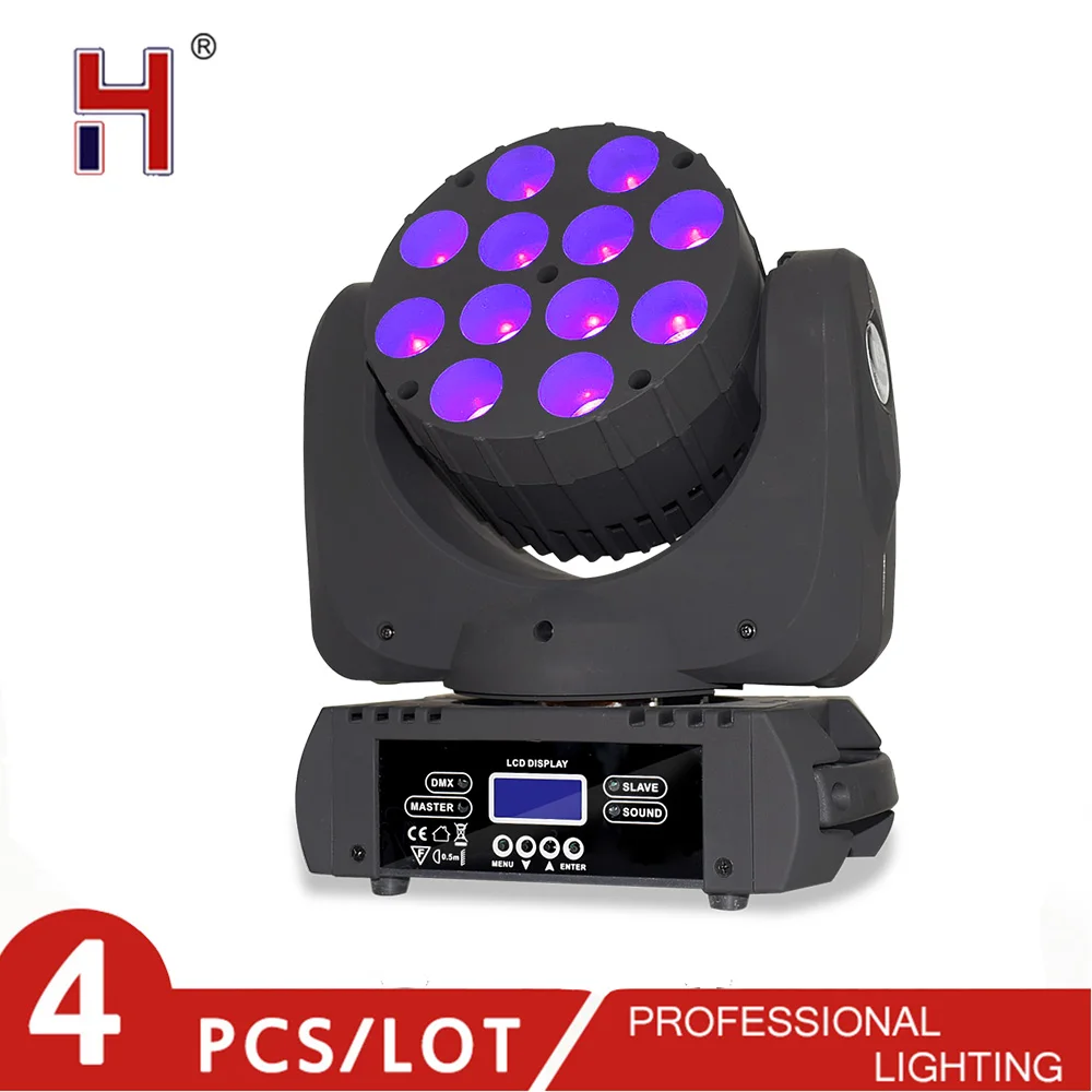 HongYi Moving Head Light DMX Wash 12X12W Quad 4In1 RGBW Colors Beam Light LED Dance Floor For DJ Disco Rotating Stage