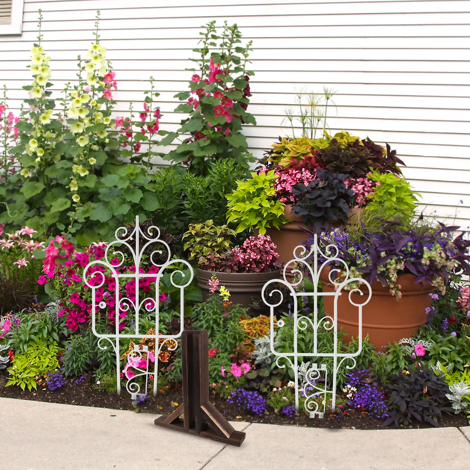 Wood Fence Post Base Anti-Tipping Garden Fence Support Holder Easy Install Decorative Privacy Screen Panel Garden