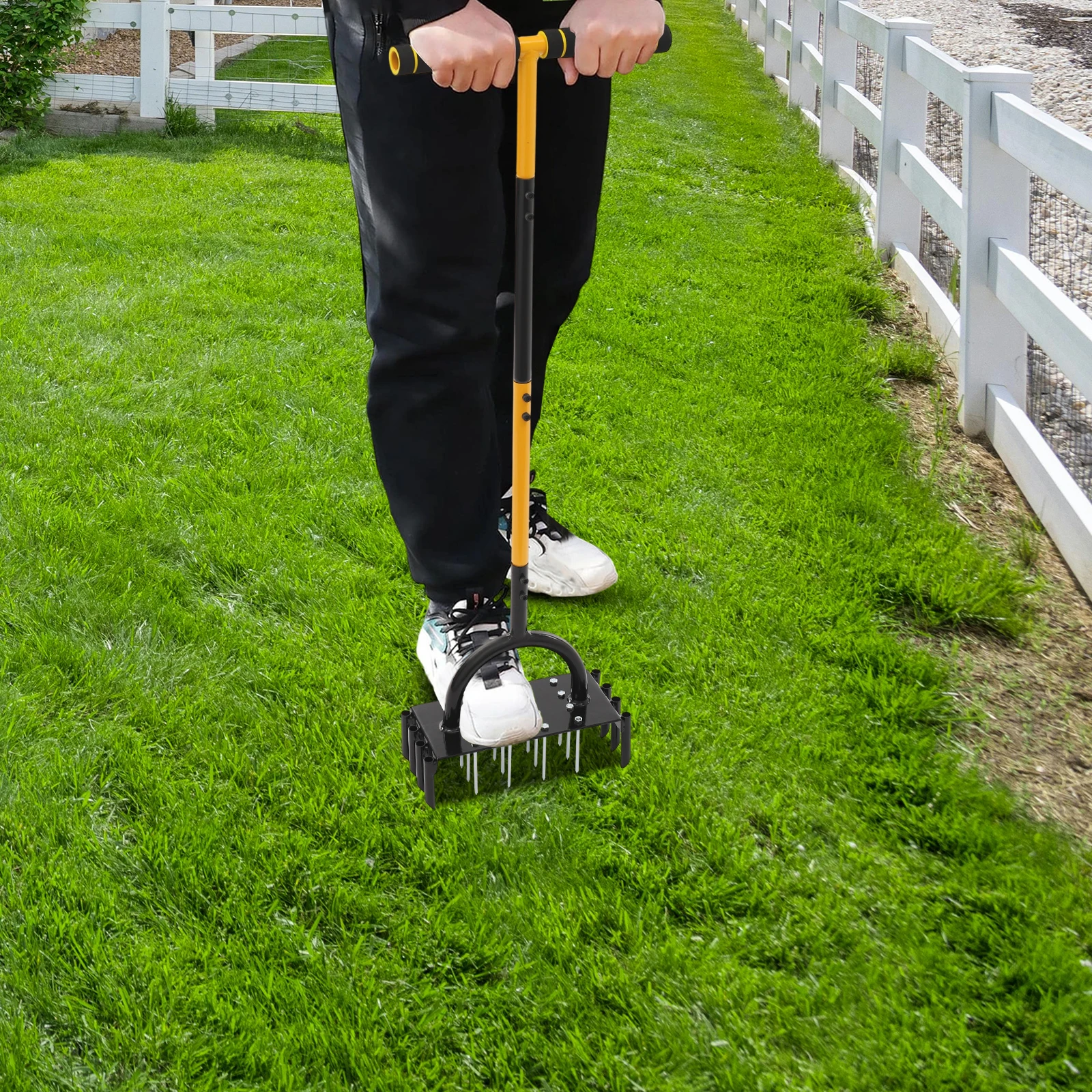 2-in-1 Lawn Aeration Tool Manual Lawn Aerator Tool with 16 Spikes&8 Corer for Garden Yard Grass, Loosen Soil,Prevent Compaction