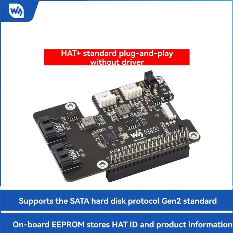 Waveshare For Raspberry Pi 5 Pcie To SATA Expansion Board With EEPROM HAT+ Pcie To 2-CH SATA HAT+ For Raspberry Pi 5