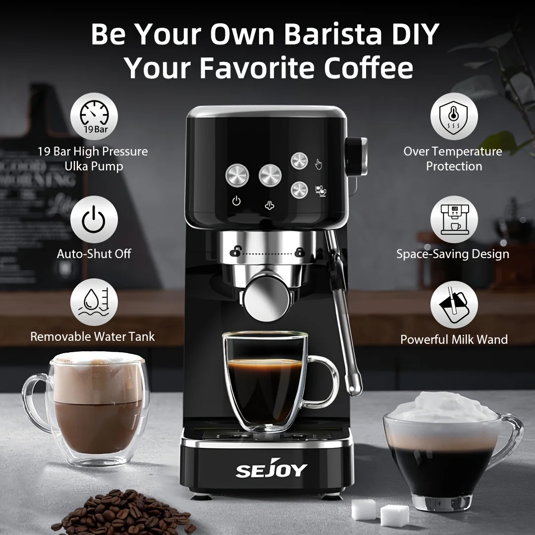 SEJOY Espresso Machine, Professional Espresso Maker with Milk Frother Steam Wand, Compact Espresso Coffee Machine