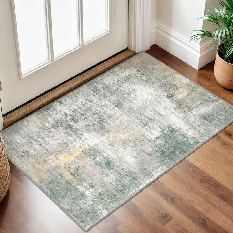 VIKAMA Sage Green Gold Abstract Distressed Vintage Area Rug Modern Soft Floor Mat Indoor Doormat Home Decor Accent Durable Cozy