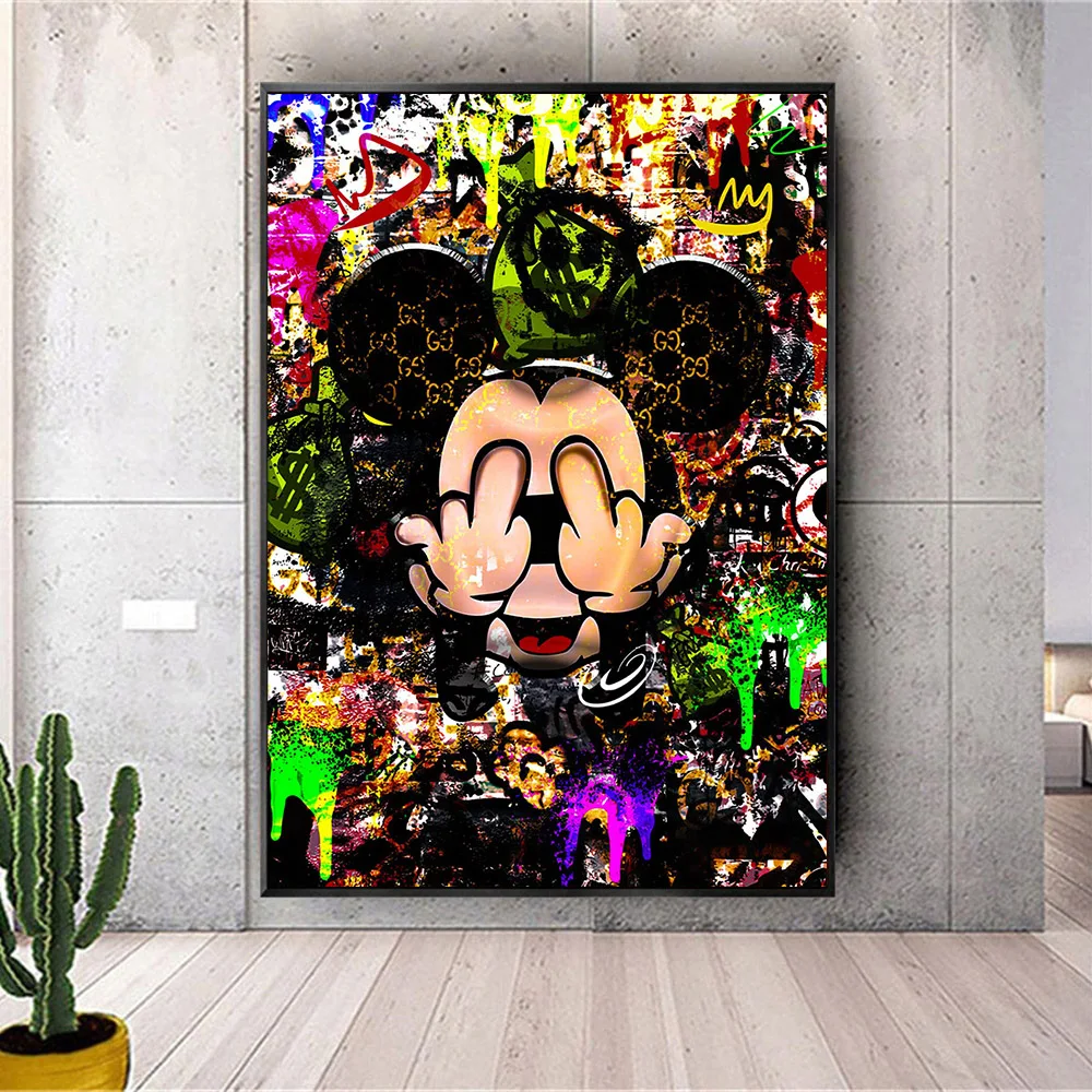ملصق ديزني ميكي ماوس ، فن حائط جرافيتي في الشوارع ، طباعة لوحة قماشية ، صورة بوب لغرفة المعيشة ، المنزل ، ديكور البار