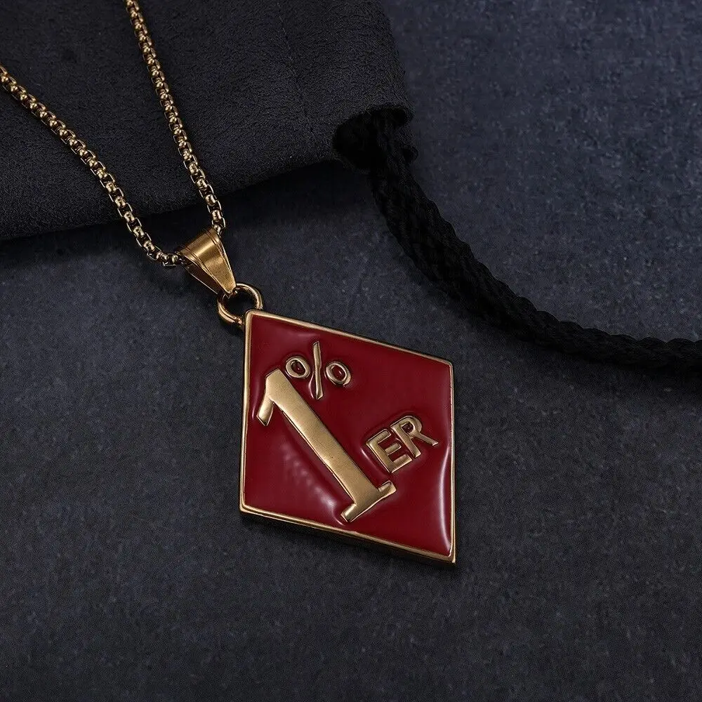 SAIYE 316L Mens Stainless Steel 1% er One Percent Outlaw Motorcycle Biker Pendant Necklace Fashion Jewelry Wholesale