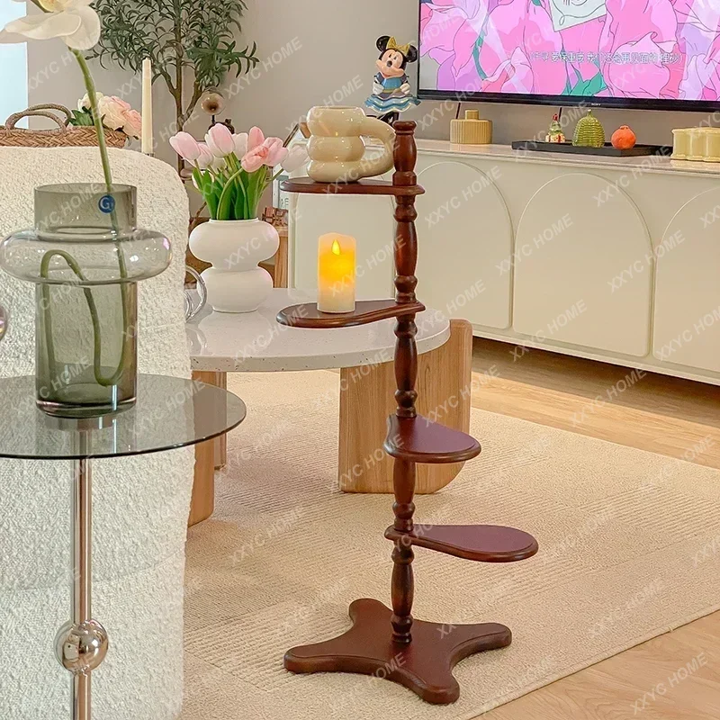 QQMiddle-Ancient Small Furniture Layered Retro Storage Rack Cup Candlestick French Decorative Shelf Storage Flower Rack