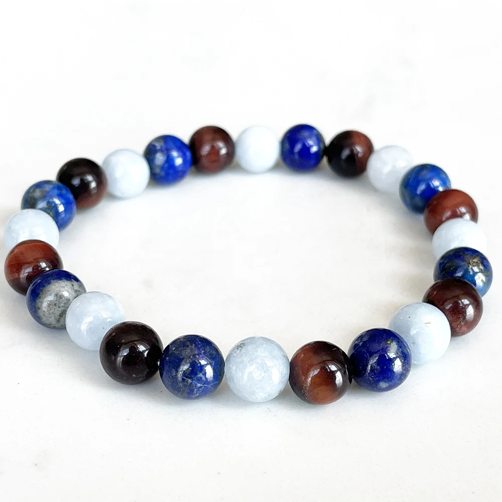 Ruberthen Womens Capricorn Zodiac Bracelet 8 MM Aquamarine Lapis Lazuli Red Tiger Eye Chakra Wrist Mala Natural Gemstone Jewelry