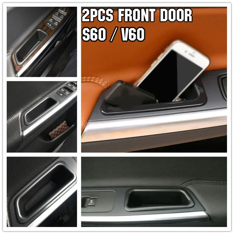 1 Pair Door Side Storage Box Front Back Door Handle Armrest Tray Organizer For Volvo S60 V60 2010-2017 Auto Stowing Tidying NEW