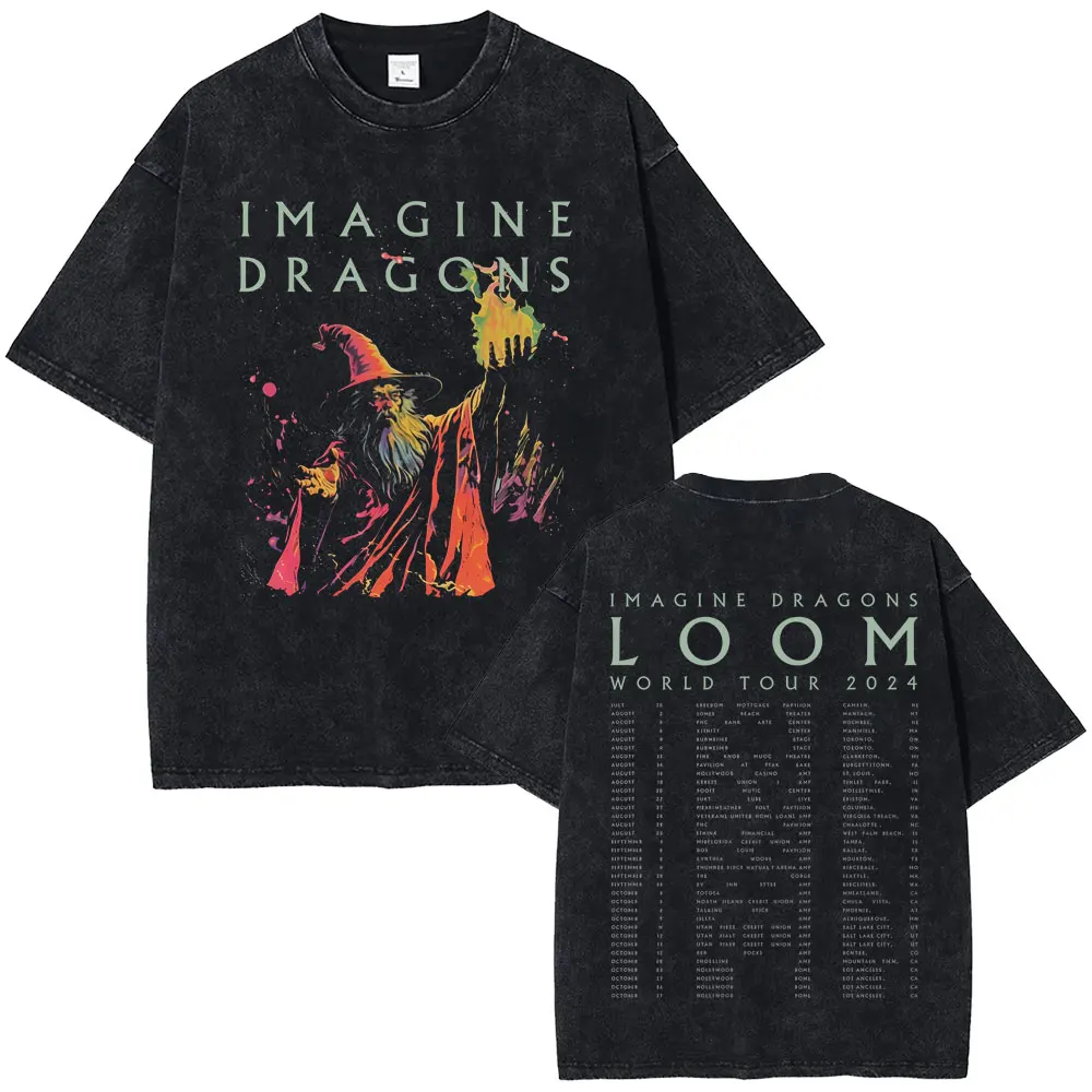 

Washed Vintage Rock Band Imagine Dragons Loom World Tour 2025 T Shirt Men Women Hip Hop Oversized T-shirts Casual Cotton T-shirt