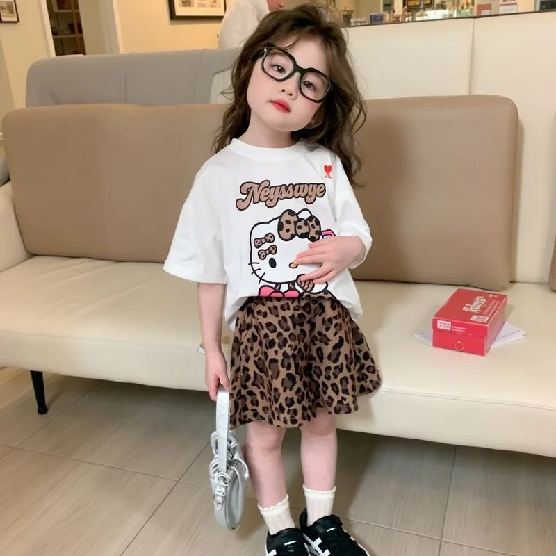Hello Kitty Anime Kawaii Sanrio Ins Fashion Cotton Short-sleeved Shirt 2025 Summer New Cute Children Fashionable Top Clothes Toy
