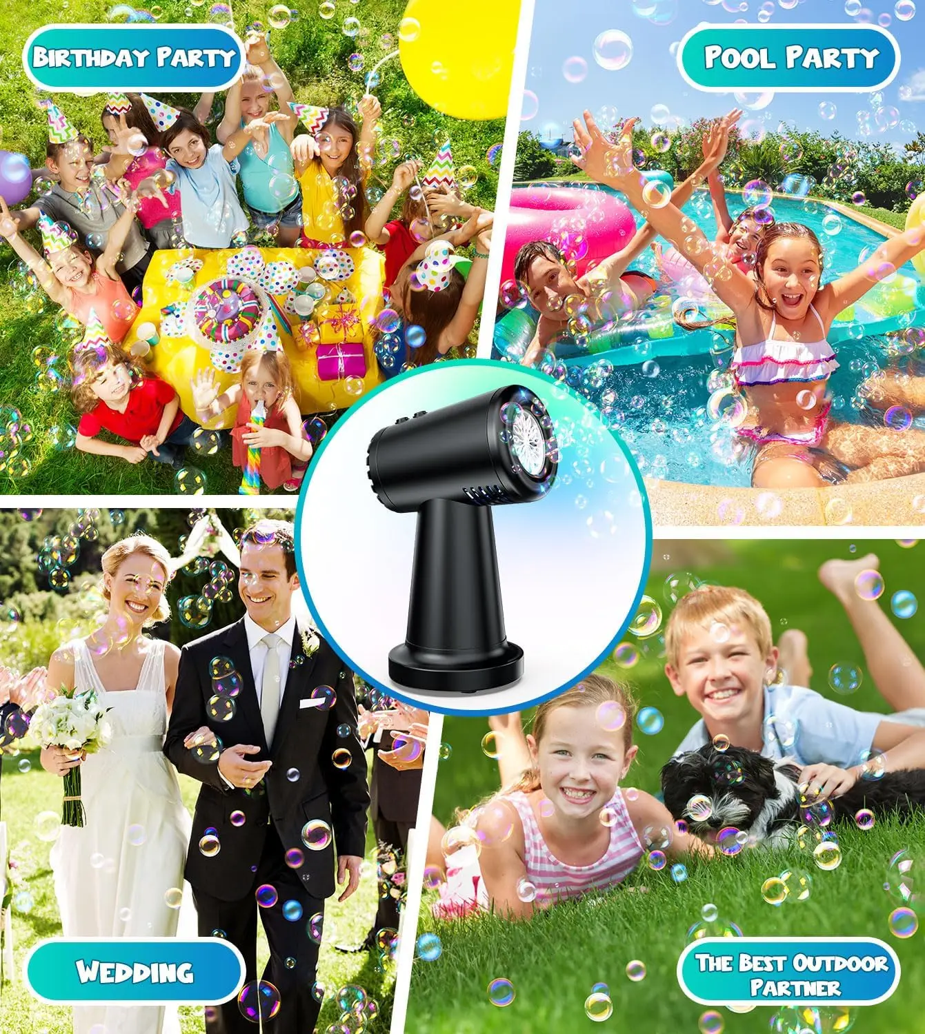 Bubble Machine Blower for Kids Toddlers, Rechargeable Battery(include),Automatic 90°/180° Rotating,20000+ Bubbles Per Minute