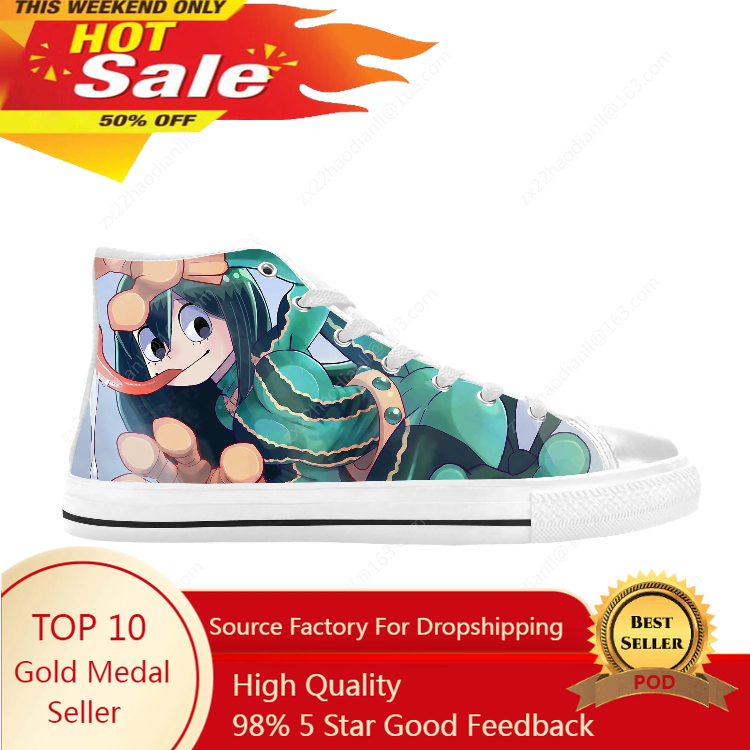 Japanese Anime My Hero Academia Asui Tsuyu Froppy Casual Cloth Shoes High Top Comfortable Breathable 3D Print Men Women Sneakers