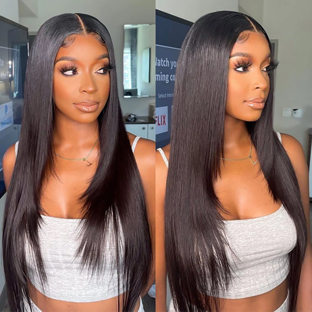 Layered Cut Straight Lace Front Wigs Side Part Brazilian Layered Human Hair Wigs for Women PrePlucked Glueless 180% Density Hair