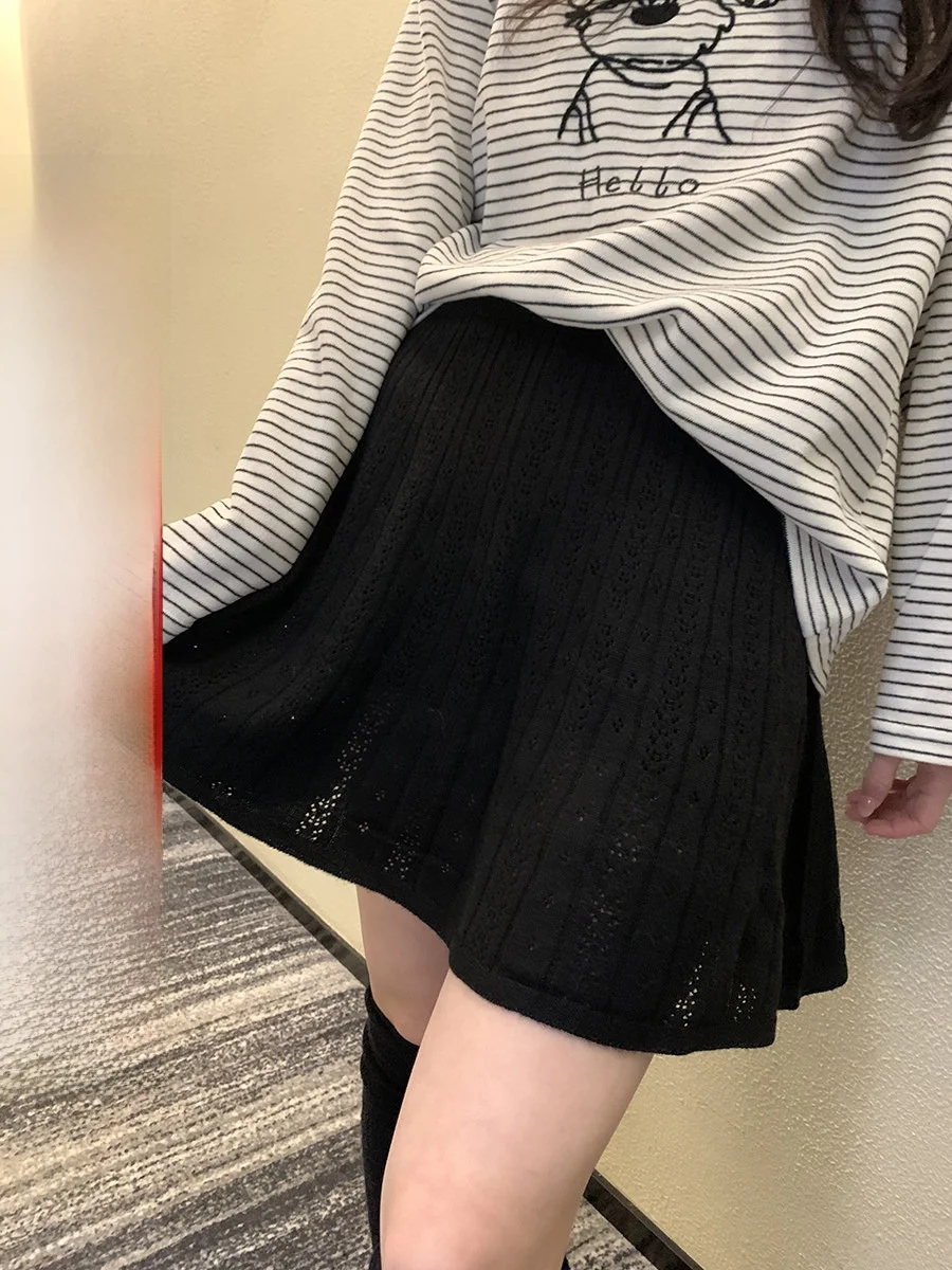 

Sinbounboun Vintage High Waist A-Line Knitted Skirt for Girls Slimming f-length Ci Commute Polyester Fabric