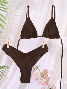 Solid Folded Micro Bikini 3 Sexy Folds Bikini Set Solid Micro Bikinis Women Swimsuit Female Triangle Swimwear Beach Wear Bathing Suit 3