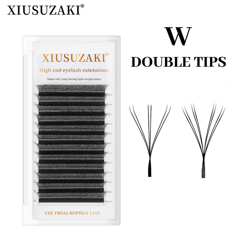 XIUSUZAKI Double 3D 4D Tips W Lashes Extensions Mink Premade Fans Volume 6D 8D W Shaped Eyelash Extension Individual False Lash