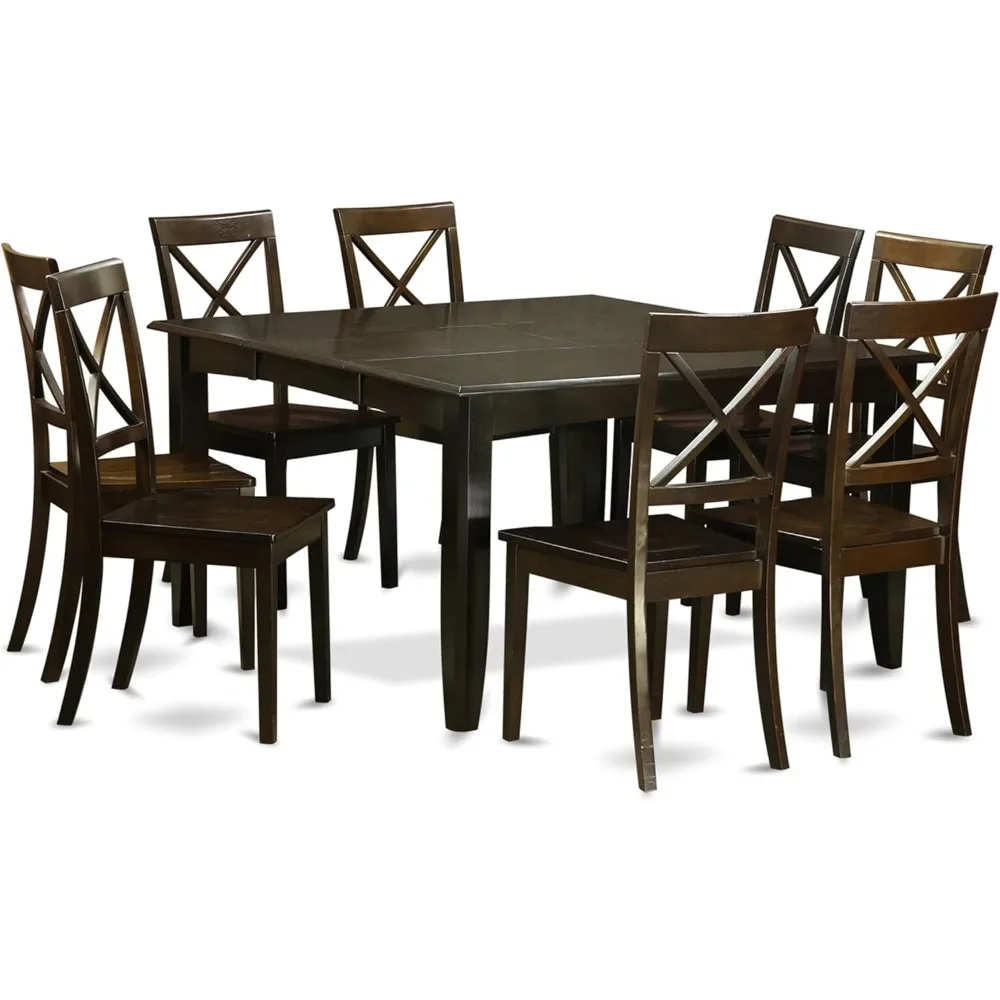 PFBO9-CAP-W 9 Piece Modern Dining Table Set Includes a Square Wooden Table with Butterfly Leaf and 8 Kitchen Dining Chairs