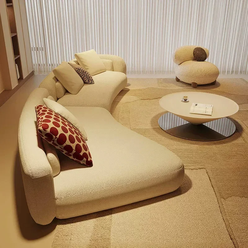 Simple curved sofa large floor seat villa style special shape chenille fabric segmented sofa combination