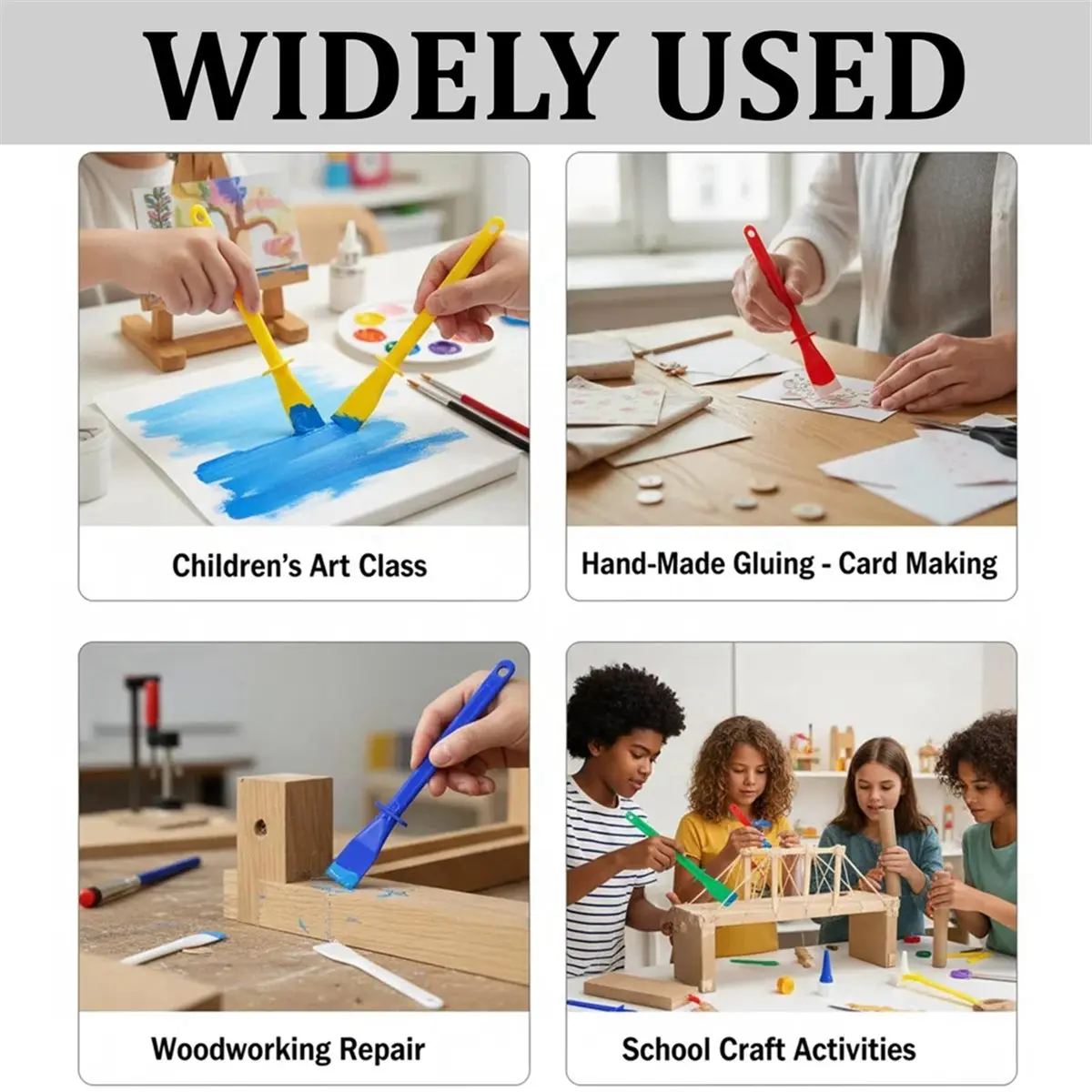 100 PCS Glue Spreader Set, 5-Colour Plastic Glue Applicators with Brushes for Crafts, Woodworking, Reusable Smear Sticks