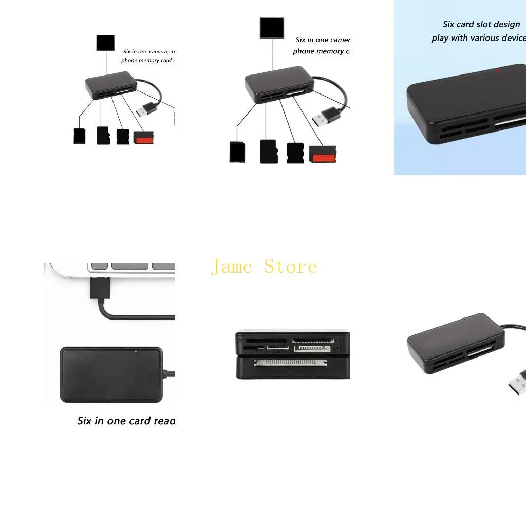 LX0B 6 Slot USB MS Card Reader for PC Memory Card Reader for Mobile Laptop Camera
