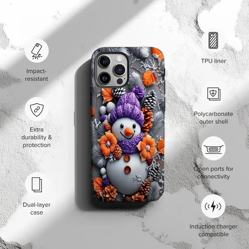 Winter Snowman Holiday Season Phone Case For IPHONE 16 15PRO MAX 14 13 12 11 Acrylic TPU Two in one magnetic Phone Cases