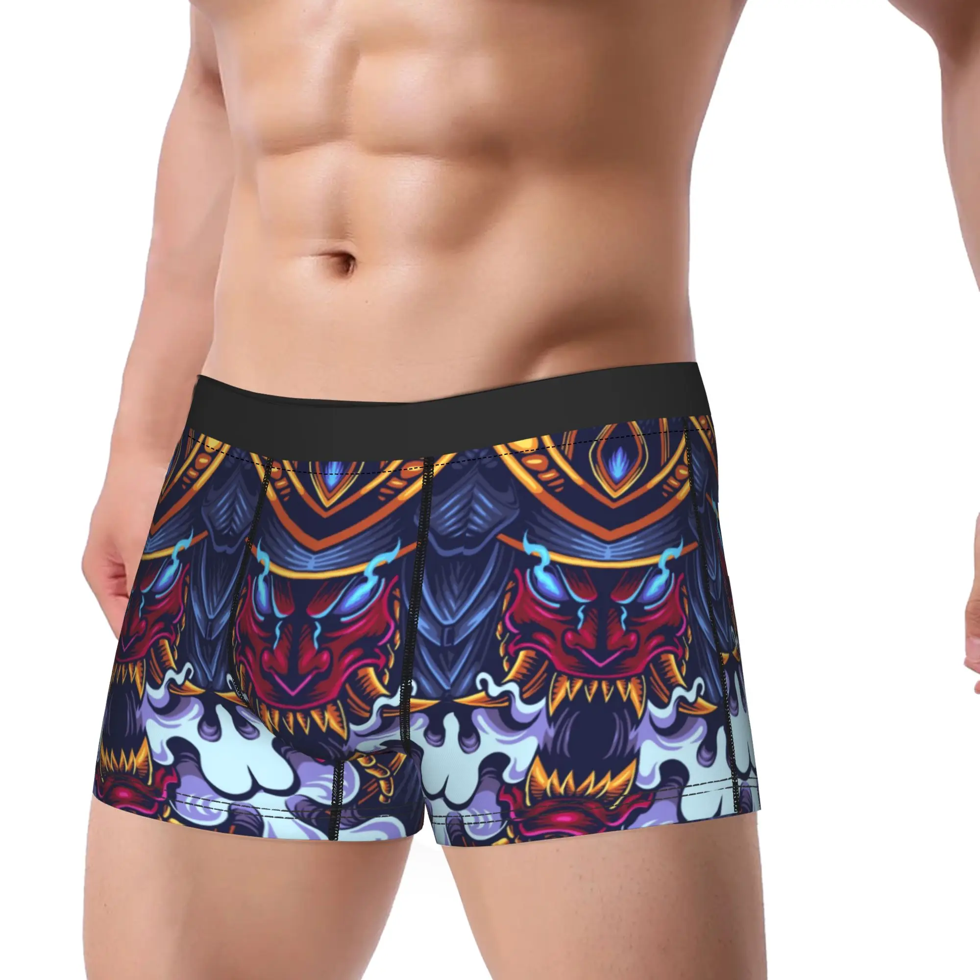 Psychedelic Oriental Demon Portrait Shorts Briefs  Underwear Quality Males Comfortable Trunk Design Plus Size Panties