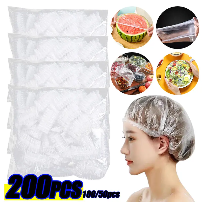 

200/100Pcs Disposable Shower Cap Elastic Mesh Shape Waterproof Non-woven Bath Hat for Extension Clear Beauty Hair Hat Shower Cap