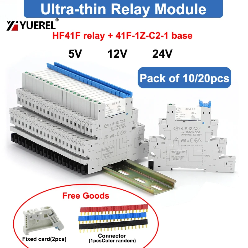 Relais 6A 1CO, 10 pièces, 20 pièces, 41F-5-ZS 41F-12-ZS 41F-24-ZS 5V 12V 24V, montage DIN avec LED haute fréquence Ultra-mince mince/relais SSR