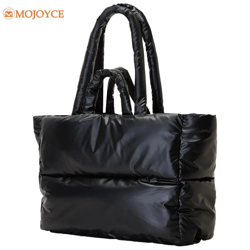 Women Puffer Quilted Large Capacity Shoulder Bags Solid Color Down Cotton Tote Handbags Autumn&Winter Ladies Soft Top-Handle Bag