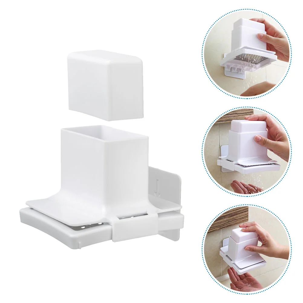 

Soap Powder Box Bathroom Holder Wall Dish Supply Compact Mount White Adhesive Draining Tray Travel