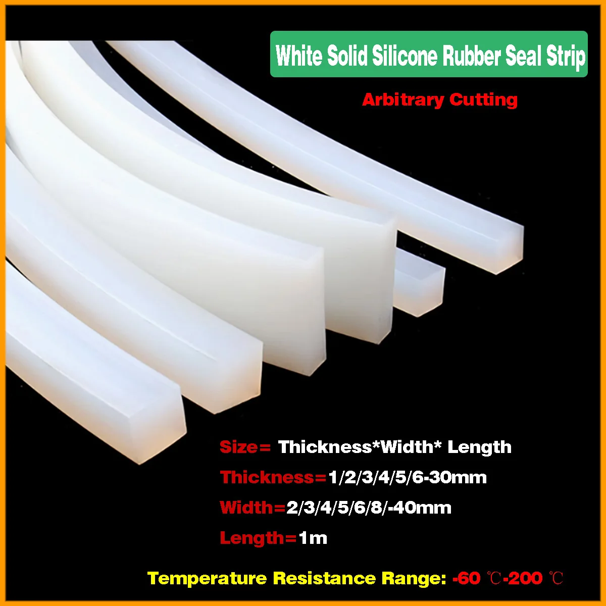 

1M Solid Silicone Rubber Sealing Strip Square Weatherstrip Anti Oil High Temperature Seal Gasket Width=2/3/4/5/6/8/-40mm