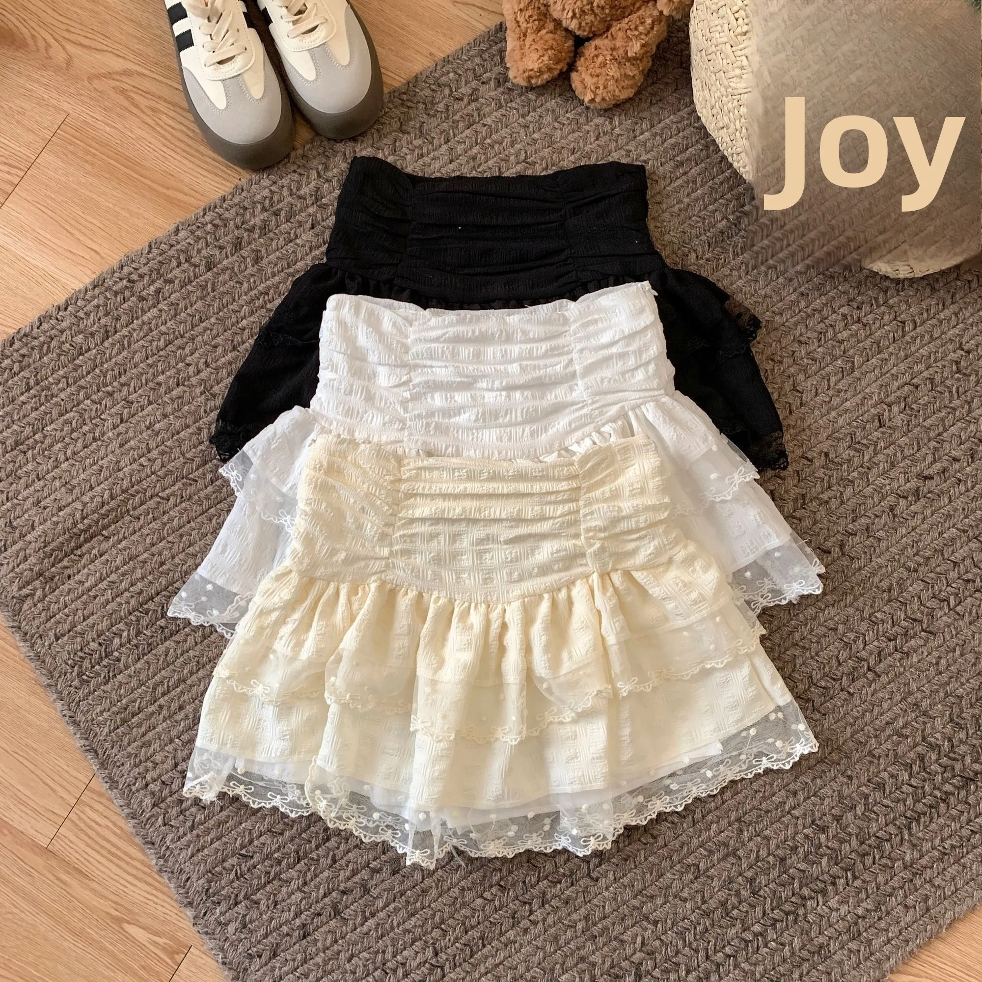 Ballet Lace Trim High Waist  Skirt Anti-Light Summer New Style Pure Desire Frock Cake Skirt for Women Girls Students