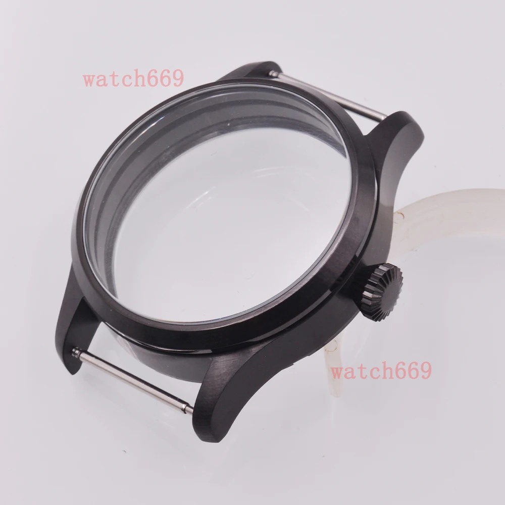 42mm black Solid Steel Watch Case  Sapphire Glass Case Fit ETA 6497 6498 ST3600 3620 Movement