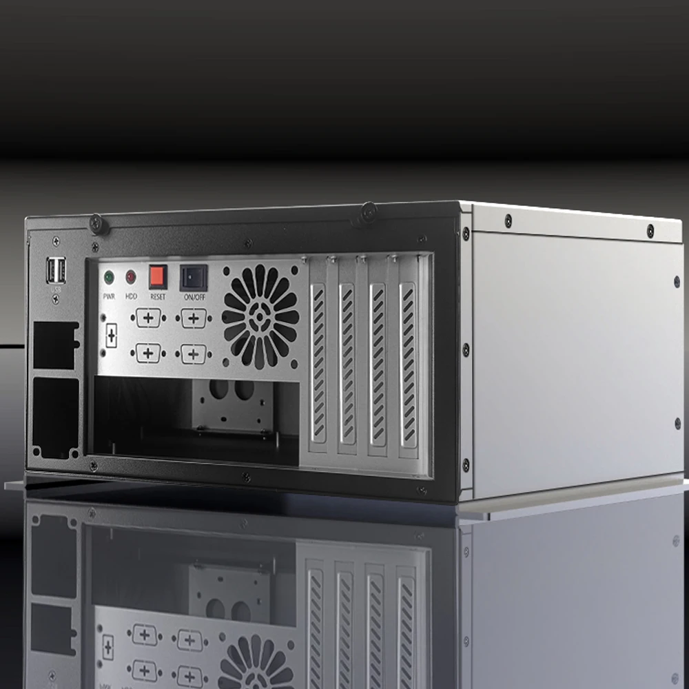 Compact MATX motherboard, wall-mountable case, industrial control server, FLEX power supply (with bracket), compact black design