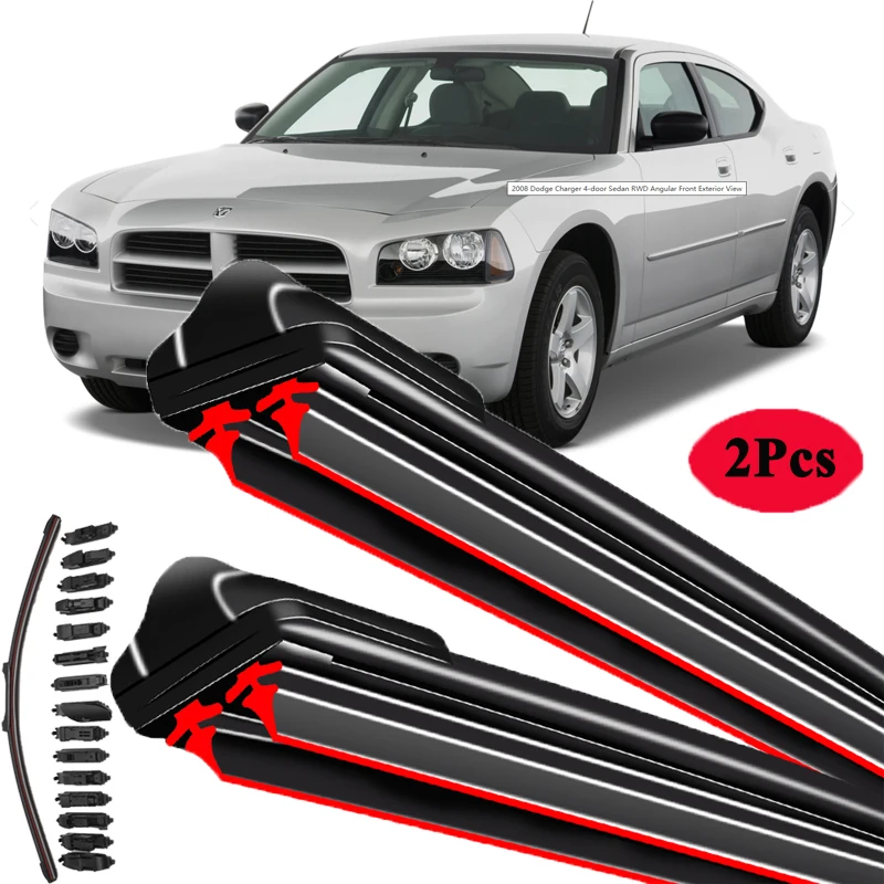 

For Dodge Charger LX 2006 2007 2008 2009 2010 Front Window Wiper Blades Rubber Car Windshield Windscreen Cleaning U J Hook Arms