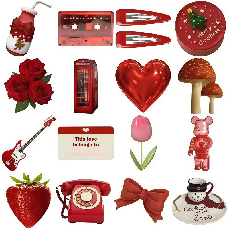 58 قطعة من الملصقات الجمالية الحمراء لتزيين الرسوم المتحركة اللطيفة لمجلة القصاصات DIY ملصق الهدايا لوازم القرطاسية Kawaii #5