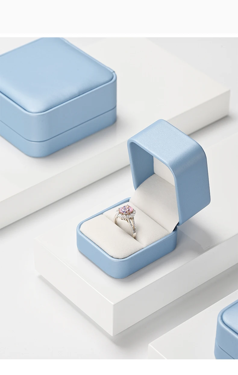 Oirlv Hellblaues Leder-Schmuckkästchen-Set Luxuriöse Ring-Halsketten-Ohrring-Geschenkverpackung Organizer für Einzelhandelsgeschäfte und Hochzeiten – Detail 10