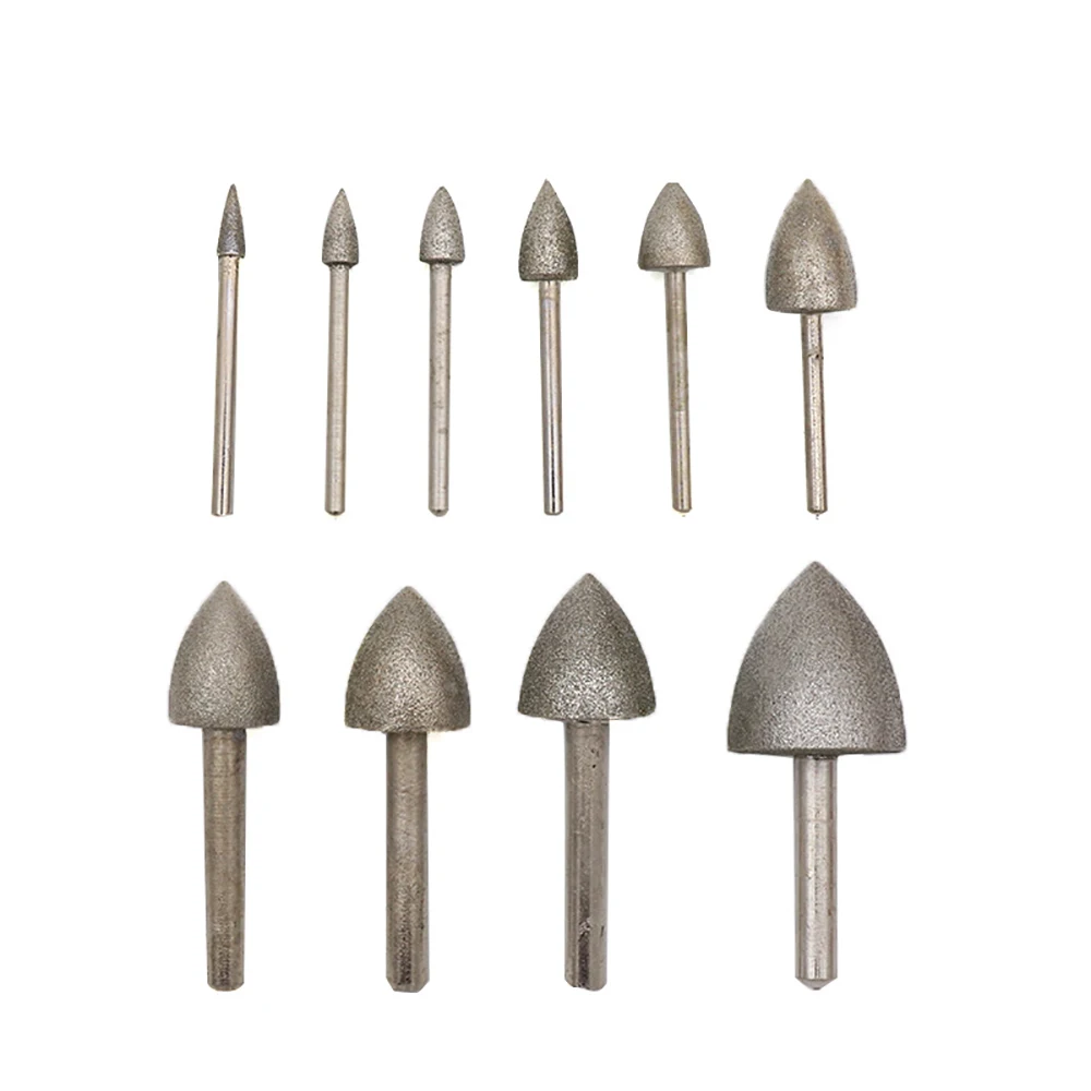 4-25mm Diamond Burr Grinding Bit 3mm/6mm Shank Diamond Grinding Head Bits Burrs Metal Stone Jade Engraving Carving Tools