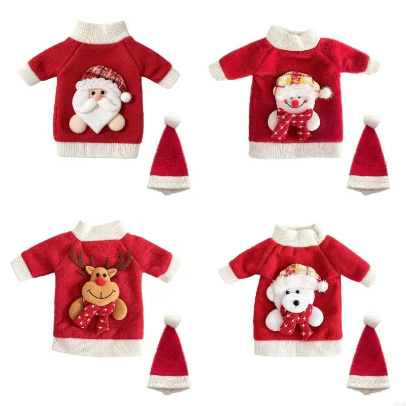 Christmas Theme Glass Bottle Cover, Repeat Use Nonwoven Fabric with Raised Applique for Slip-On Holiday Display Festival B03E