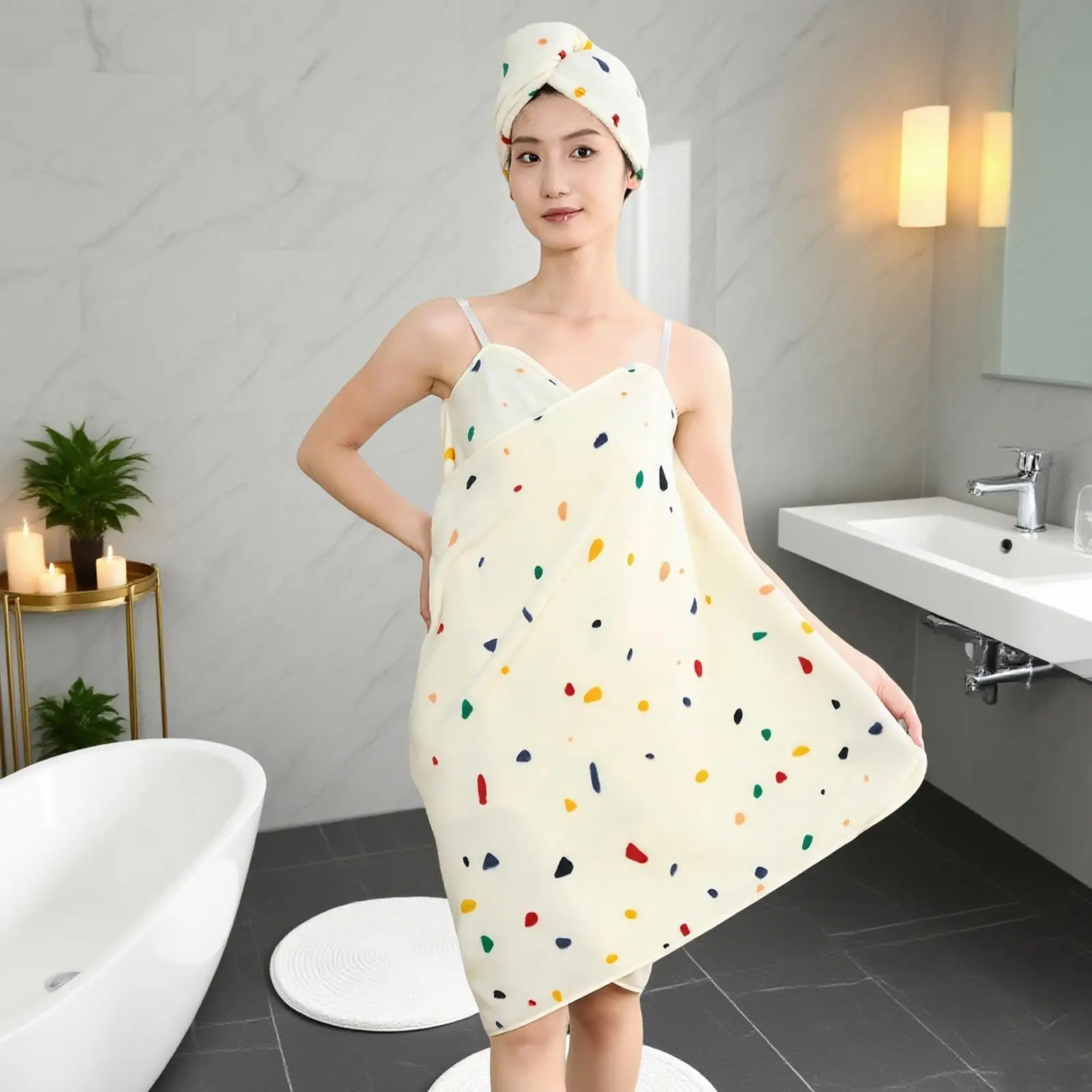 Wearable Towel Oversized Wrap Bathrobe With Straps Bathing Robe Suspender Dress For Poolside Travel Living Room Bedroom Spa