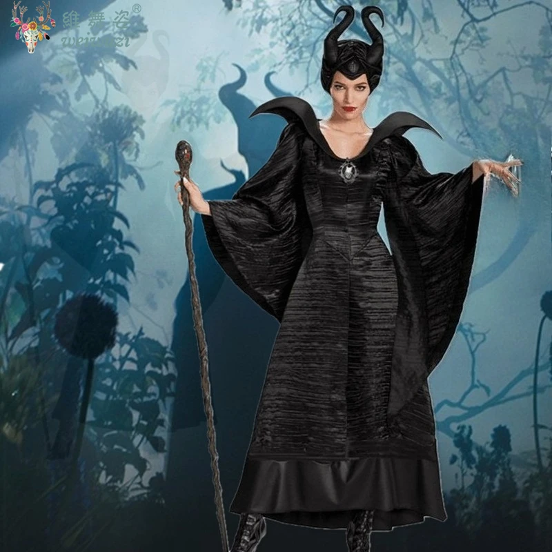 

Halloween Costume Adult Women Evil Witch Queen Cosplay Costume Stepmother Black Long Dress Demon Stage Perfermance Clothing Dark