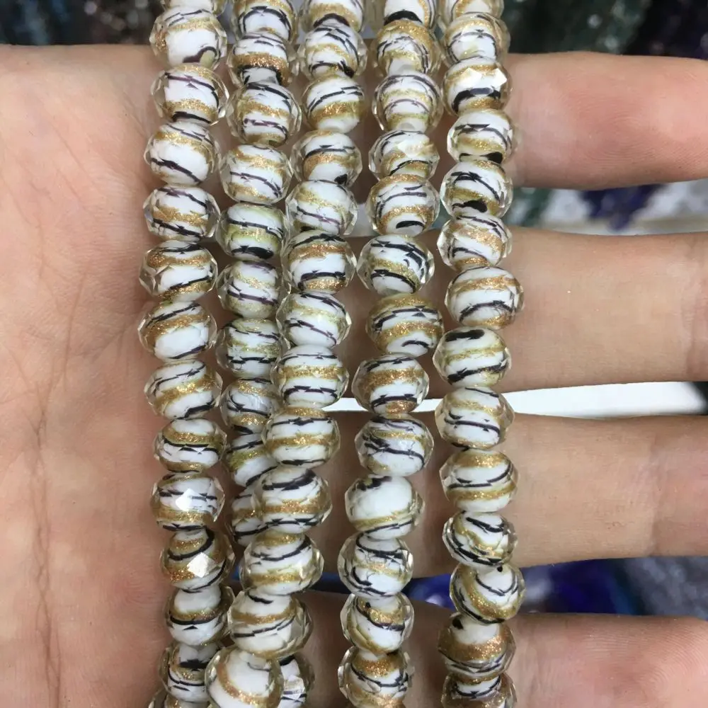 Gold Line Multi Glass Faceted Waist Bead Cute Lampwork Glass Loose Beads For Jewelry Making DIY Bracelet Necklace Accessroeis
