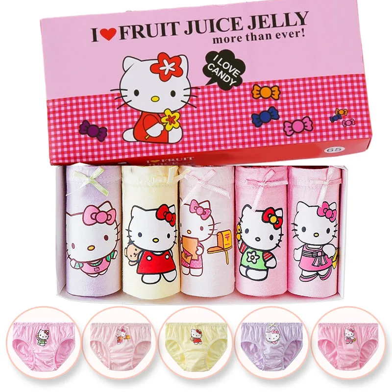 5-Pack Cotton Children Briefs Lovely HelloKitty Cartoon Character Panties For Girls Breathable Soft Kids Triangle Underwear