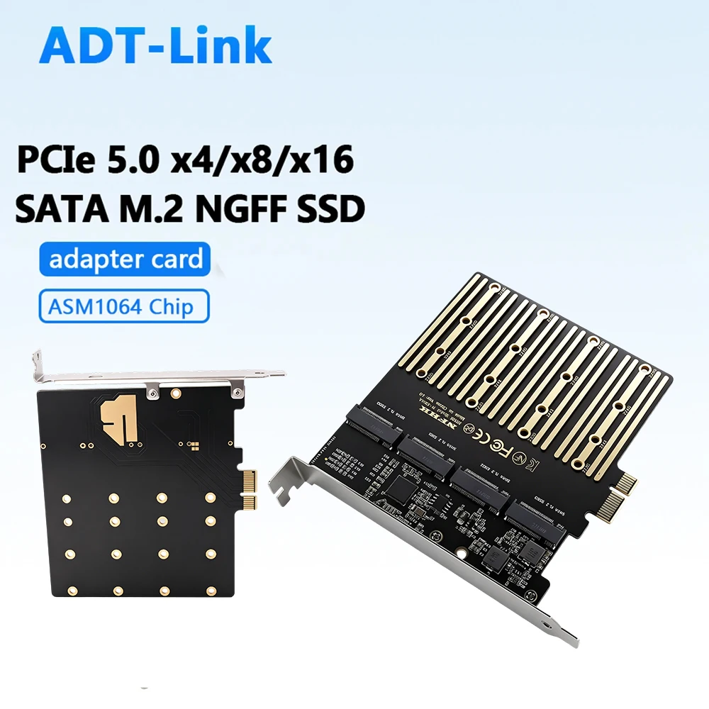 

ASM1064 Chip PCIe X1 to 4 Ports SATA Expansion Card M.2 NGFF SATA SSD Adapter Internal Storage Converter Card for Desktop PC